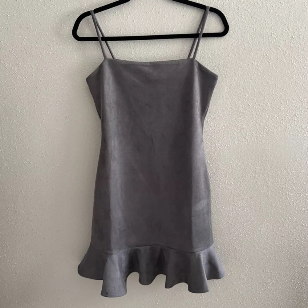 Susana Monaco String Silver Faux Suede Ruffled Mini Dress NEW!! Size XL - Picture 6 of 10